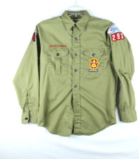 VTG 70s Boy Scouts of America Shirt Mens Small Official 13 1/2 Green L/S Patches