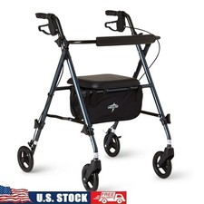 Medline Folding Aluminum Mobility Rollator Walker 6" Wheels Adjustable Arms/Seat
