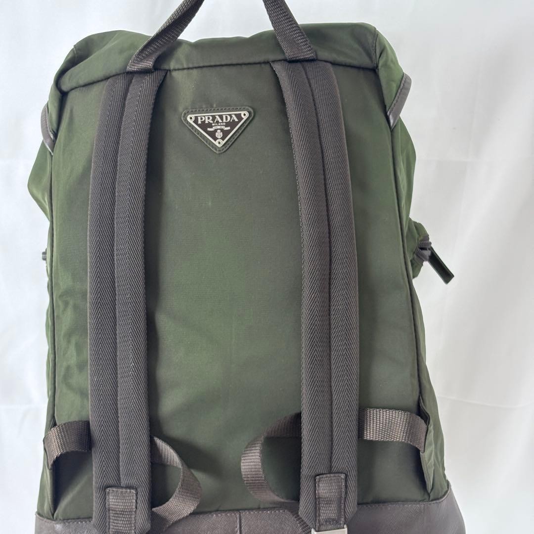 PRADA Nylon Backpack Khaki Green Vintage Authentic Logo Leather Piping thumbnail 3