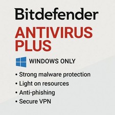Bitdefender Antivirus Plus 3 Year For 3 WINDOWS PC  Daily VPN