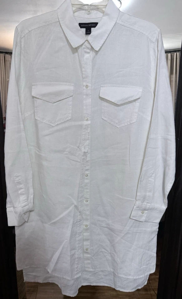 Banana Republic Womens Shirt Dress Linen Ivory / White Color Long Sleeve Size 12 - Image 2 of 4