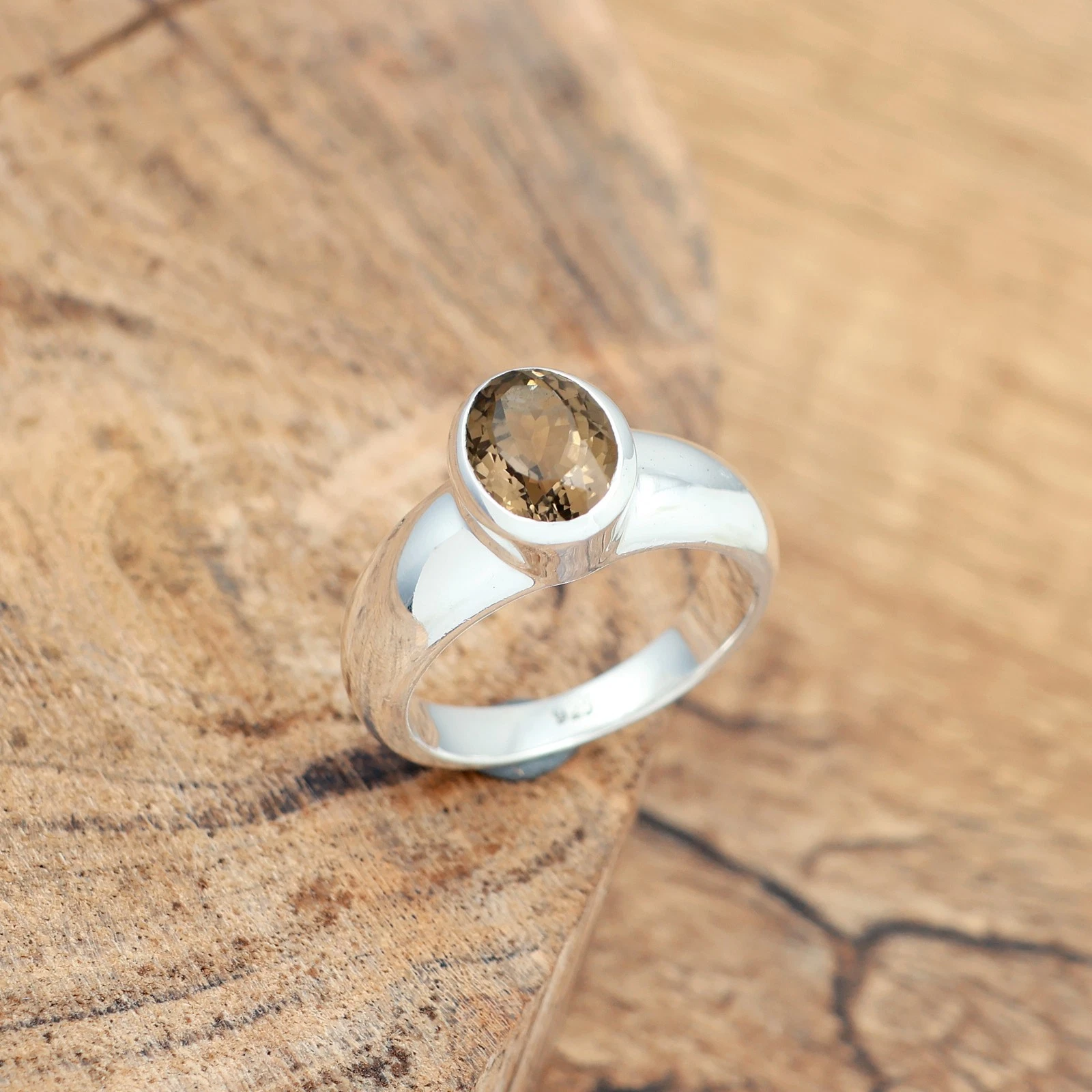 Natural Smoky Quartz Solid 925 Sterling Silver Men & Women Oval Ring image 1