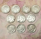 Lot of 10 ROOSEVELT DIMES 90% Silver 1964, 1957, 1958, 1959, 1948, 1946
