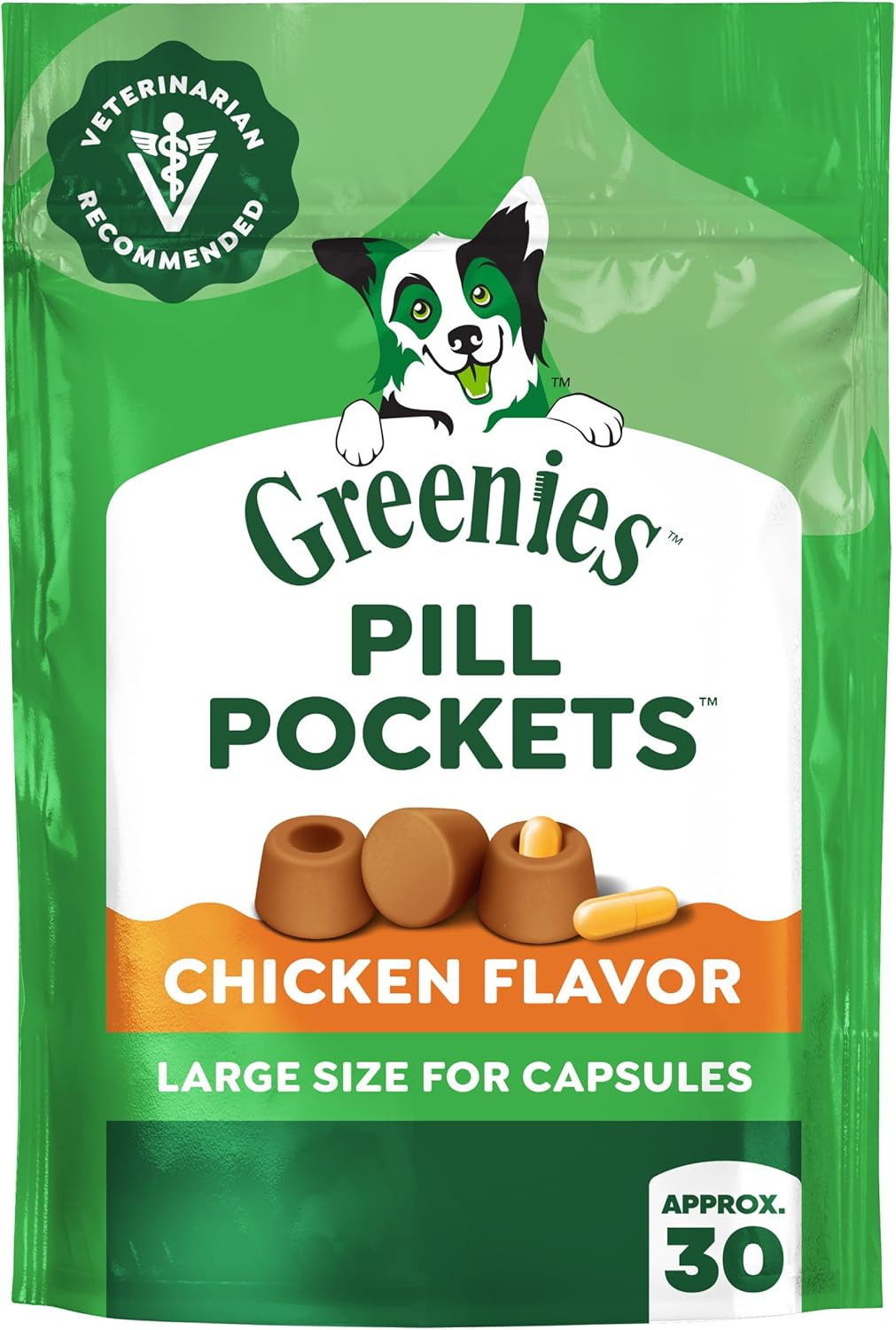 Greenies PILL POCKETS for Dogs Capsule Size Natural Soft Dog Treats, Chicken Fla