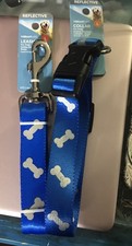 VIBRANTLIFE Blue w/Bones Collar Large and Leash Large 6Ft