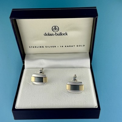Dolan Bullock 925 Sterling Silver - 14K Gold - Hematite Cufflinks 20mm w/ Box