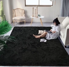 DweIke Super Soft Shaggy Rugs Fluffy Carpets, 4x5ft, Black Area Rug for Living