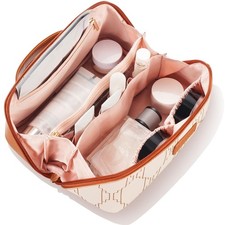 PU Leather Travel Makeup Bag for , Large Capacity Cosmetic Organizer, Structu...