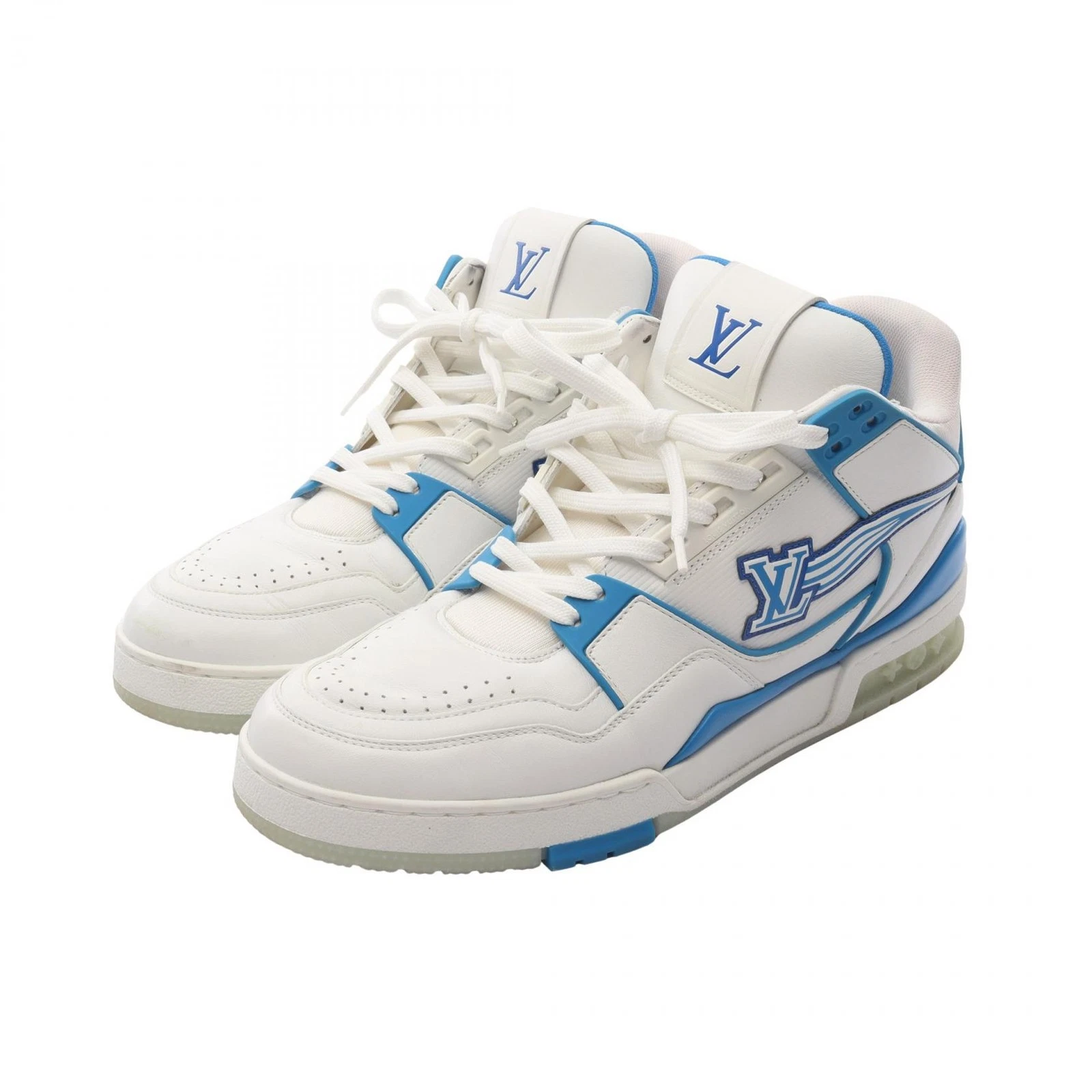 LOUIS VUITTON TRAINER Sneakers LOUIS VUITTON LV Trainer 20SS pelle bianco blu #9 5 usate uomo