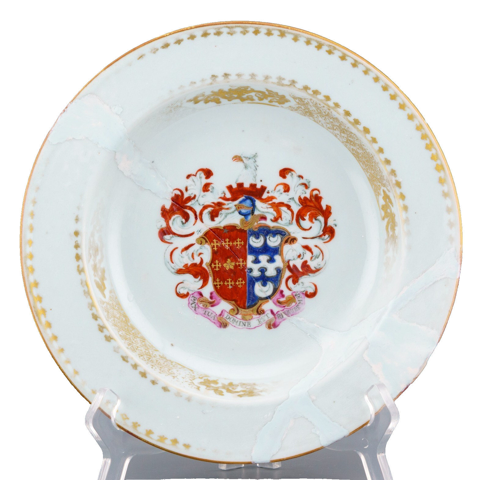 Chinese Armorial Porcelain Gilt Plate Famille Rose Qing Period 18th Century