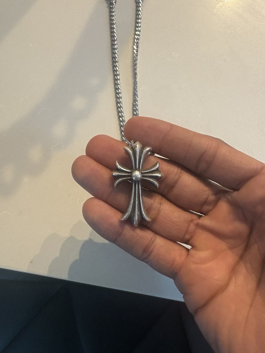 Chrome Hearts 925 Silver Cross Pendant Necklace Curb Chain Gothic