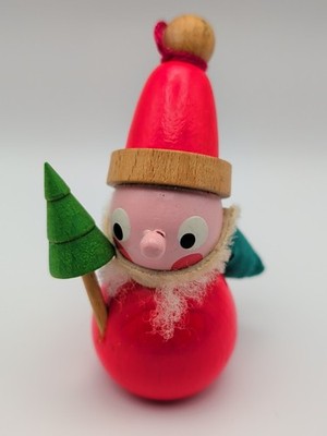 Vintage Steinbach Santa Christmas Ornament with Tree and Bag on Back With Label