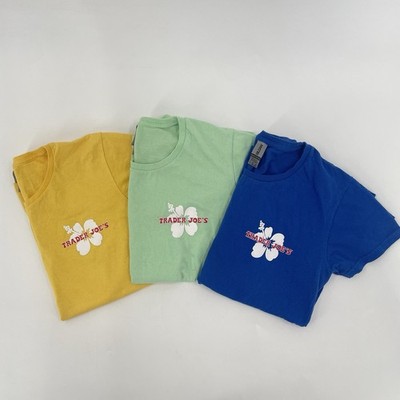 Lot of 3 Trader Joe s Women s Cap Sleeve Hibiscus Logo Employee T-Shirts Size M