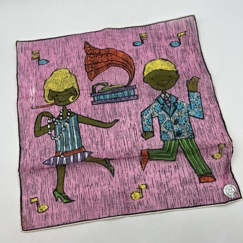 Vtg Lady Heritage Handkerchief Party Dancing Smoking Skandia 60s Novelty Hankie
