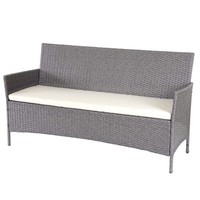 3-Sitzer Poly-Rattan Gartenbank Hamar, Sitzbank, Grau, Kissen Creme