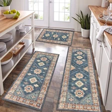 HEBE Boho Kitchen Rug Sets 3 Piece with Runner Non Slip Kitchen Rugs and Mats...
