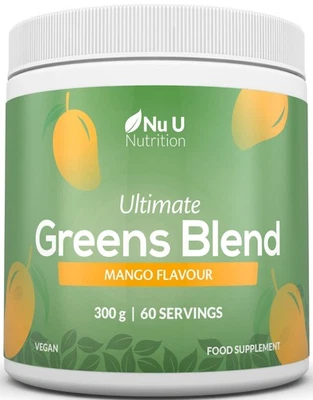 NU U NUTRITION Super Greens Mango Powder 300g – 17 Superfood Ingredients – 60 Servings