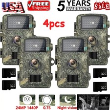 4PKS 24MP 1440P Hunting Trail Camera Wildlife Waterproof Game Cam Night Vision