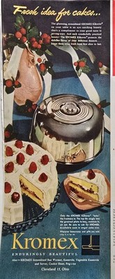 1946 Kromex Aluminum  covered cake plate Vintage Color Ad