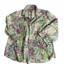 ORVIS Flowered 3/4 Sleeve cotton button down. Lily Inspired Pink  Green Size 10