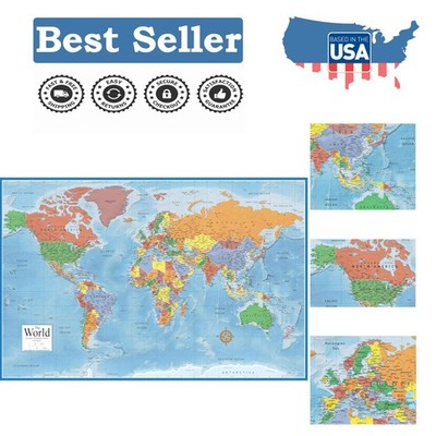 Elegant 3D Shaded Relief World Map Poster 24x36 - Perfect for Home & Education