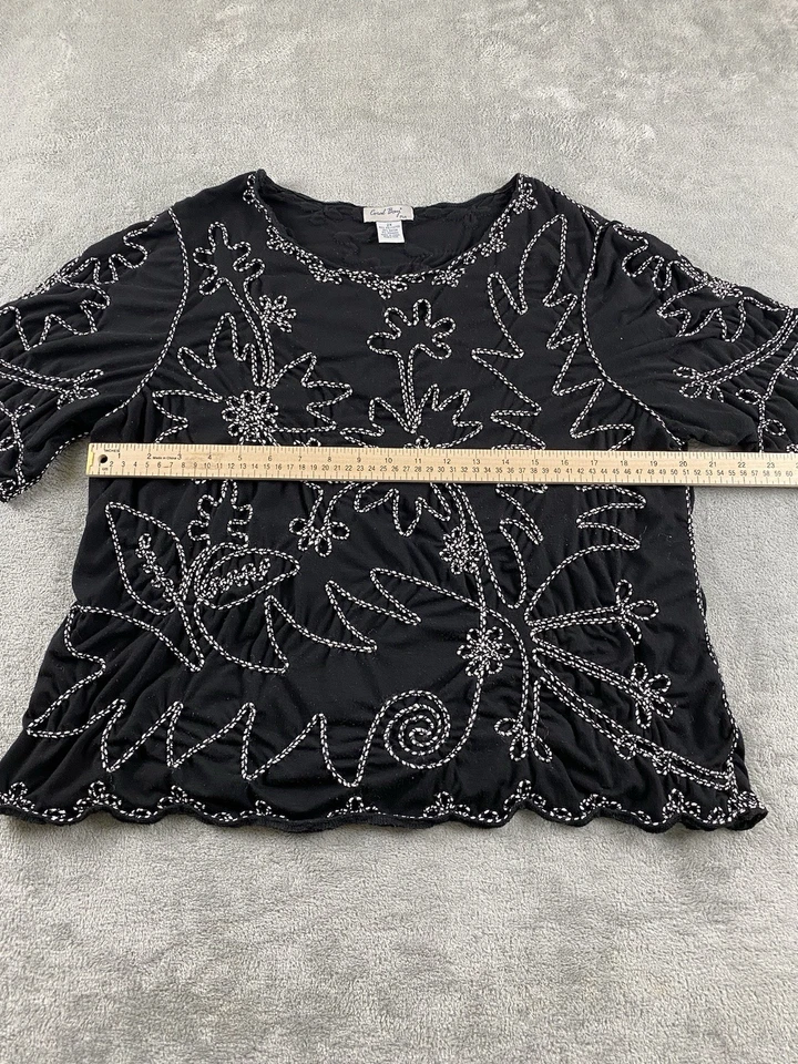 Blusa para mujer Coral Bay Plus 2XL negra blanca bordada dobladillo asimétrico C26 Foto 4 de 4