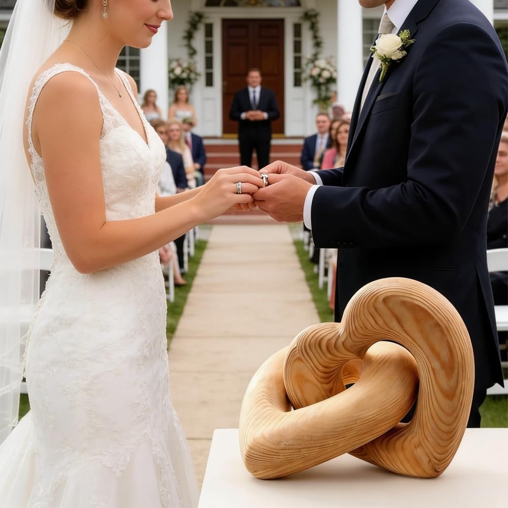 Personalized Wood Heart Sculpture - Custom Name Engraved Anniversary Wedding Gif