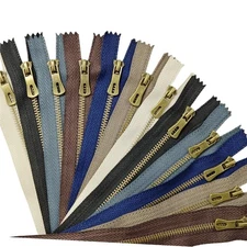 Metal Zippers 12pcs #3 Antique Brass Close-end Non-Separating Zippers Assorte...
