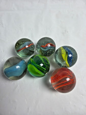 Vintage Large Glass Swirl Marbles Lot of 6 Clear Base As-Is