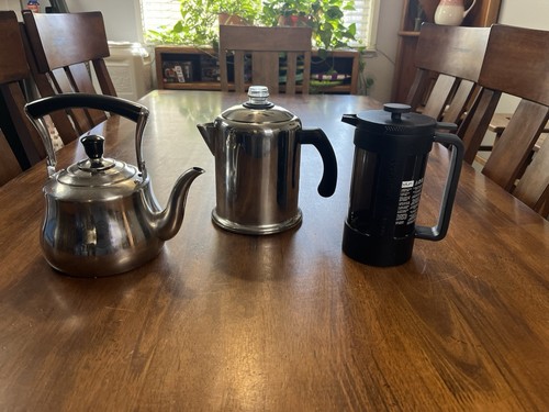 Three (3) Outdoor Camping Glamping Coffee Makers Percolators and Tea Kettle Sets