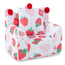 Kids Sofa Chair Foam Filled Armchair Strawberry Toddler Couch w/ Cover & Pillow