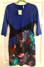 Amelia Dress Color-Block Blue/Black Floral Pr...