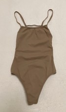 Fashion Nova Women's M/L Mocha Strapped Snap Thong Ribbed Stretch Bodysuit