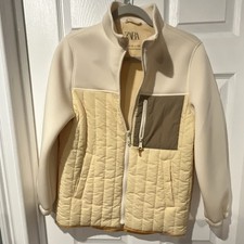 ZARA Quilted Unisex Kids Basic Jacket Beige Full Zip Size 11-12 152cm
