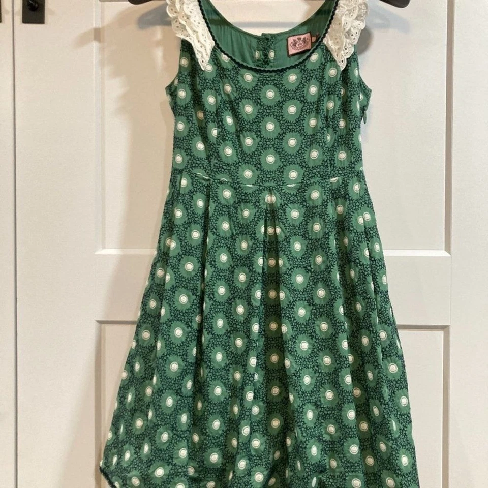 Vestido Juicy Couture Verde Floral Encaje Cuello Botón Delantero Talla 2 Día de San Patricio Foto 2 de 4