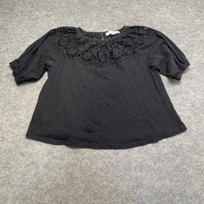 Women s Loft Floral Blouse T-Shirt Black  Size Small Flutter Sleeve