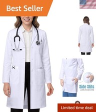 Elegant White Lab Coat for Women - Long Sleeve, Machine Washable  Functional