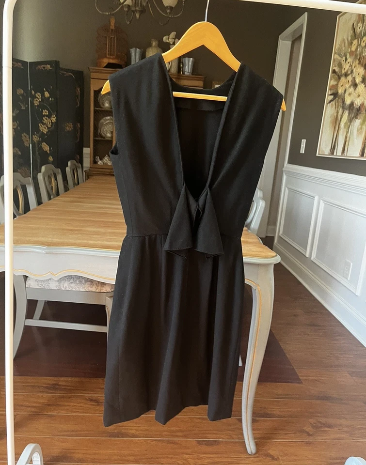 Vestido de cóctel de lana negro muy raro Pauline Trigere años 50 Frost Bros XXS. LBD Foto 2 de 4