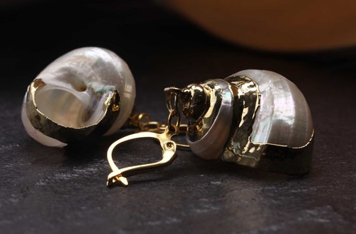 Silver Mouth Muschel Ohrringe with Lever Back Gold 30mm - Picture 2 of 3