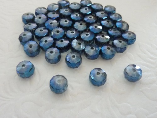 Electroplate Glass Beads 10mm x 6.5mm 40 pieces Faceted Rondelle Blue - Picture 3 of 7