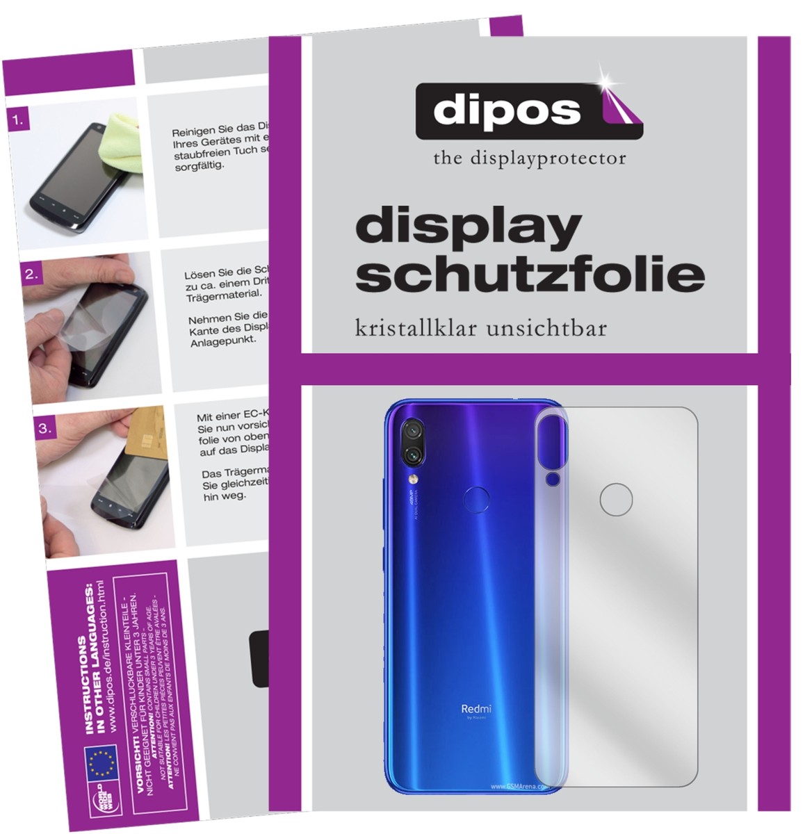 Dipos Pellicola Protettiva Posteriore Per Xiaomi Redmi Note 7 | 2 Pezzi Crystalclear | Made In Germany - 2