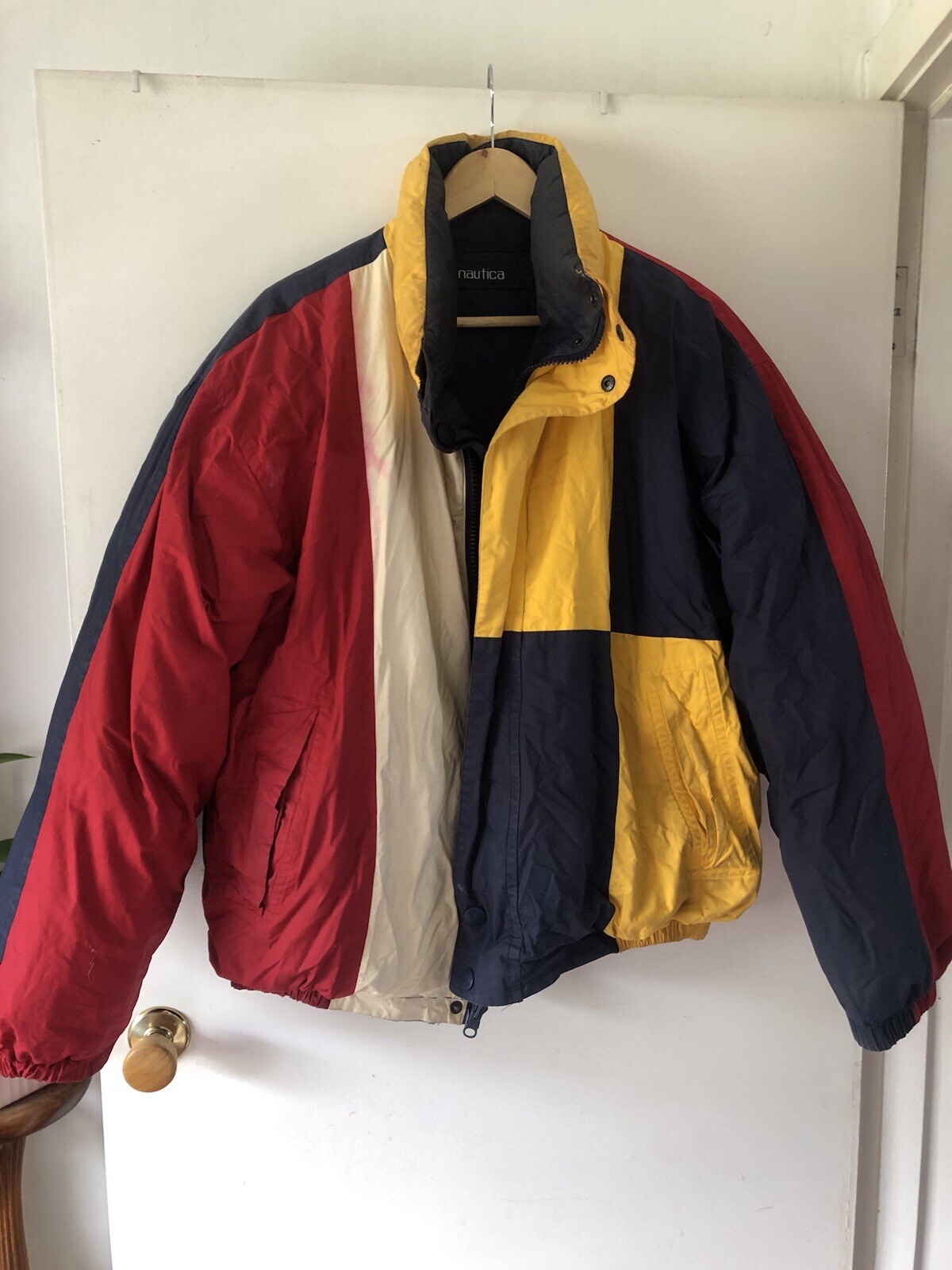 Nautica RARE Reversible Nautical Flag Puffer Duck Down Jacket Coat Navy Blue XL image 2