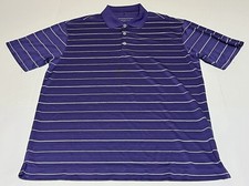 Nike Golf Shirt Men M Purple Striped Polo Swoosh Performance Dri Fit