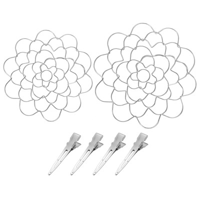2Pcs 5 & 6 Inch Stainless Steel Flower Arranger Frog Lid with 4 Clips, Silver