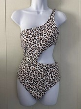 Aerie One Piece Cheeky Swimsuit Size Medium One Shoulder Animal Print Cut Out