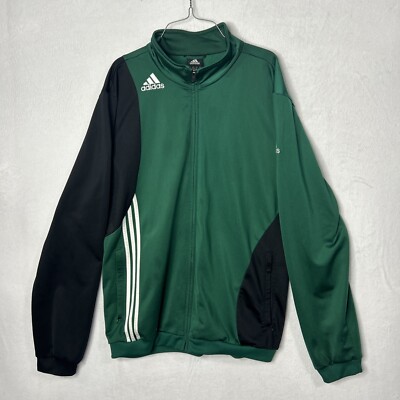 Adidas Track Jacket Men Large Green Black Long Sleeve Windbreaker