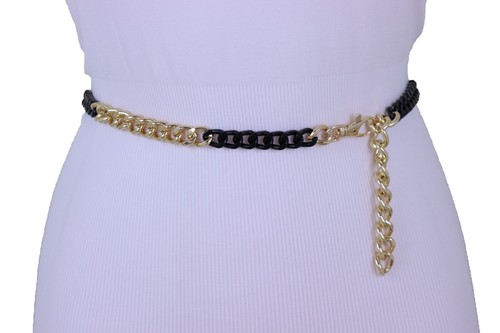 Damen Gold Schwarz Metall Kettenglied Skinny Bund Mode Hüft Taillengürtel M L XL - Bild 7 von 12