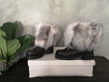 **Jimmy Choo** Black Leather Dana Fox Fur Ankle Boots Size 36 US 6