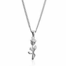 Rose Pendant Necklace Silver Stainless Steel