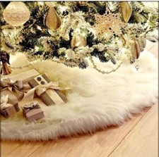 78cm Christmas Tree Skirt White Faux Fur Xmas Floor Mat Ornaments Decoration 1pc